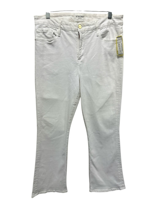 Frame Size 32 White Cotton Blend Denim Crop Button & Zip Fly Boot Jeans White / 32