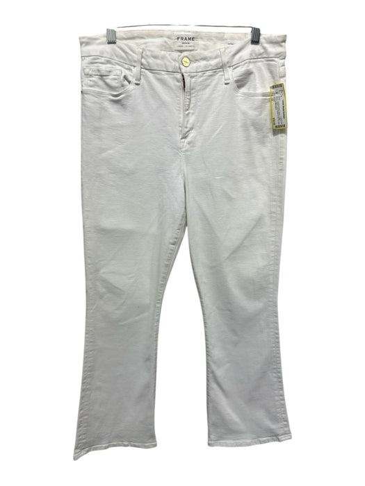 Frame Size 32 White Cotton Blend Denim Crop Button & Zip Fly Boot Jeans White / 32