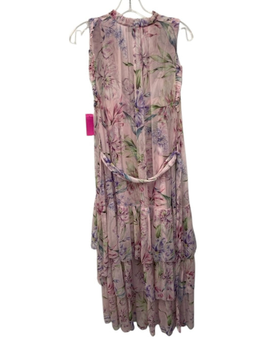 Christy Lynn Size L Light Pink, Purple, Green Silk Sleeveless Floral Print Dress Light Pink, Purple, Green / L
