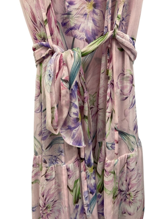 Christy Lynn Size L Light Pink, Purple, Green Silk Sleeveless Floral Print Dress Light Pink, Purple, Green / L