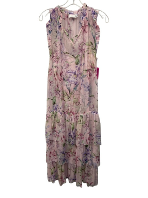 Christy Lynn Size L Light Pink, Purple, Green Silk Sleeveless Floral Print Dress Light Pink, Purple, Green / L