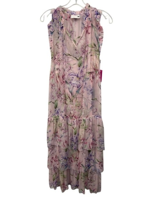 Christy Lynn Size L Light Pink, Purple, Green Silk Sleeveless Floral Print Dress Light Pink, Purple, Green / L