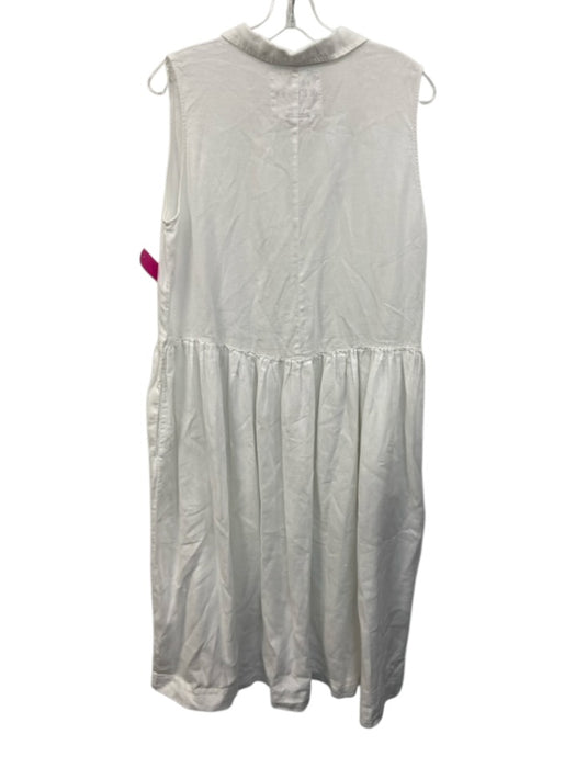 Frank & Eileen Size L White Linen Sleeveless Collar Split Neck Midi Dress White / L