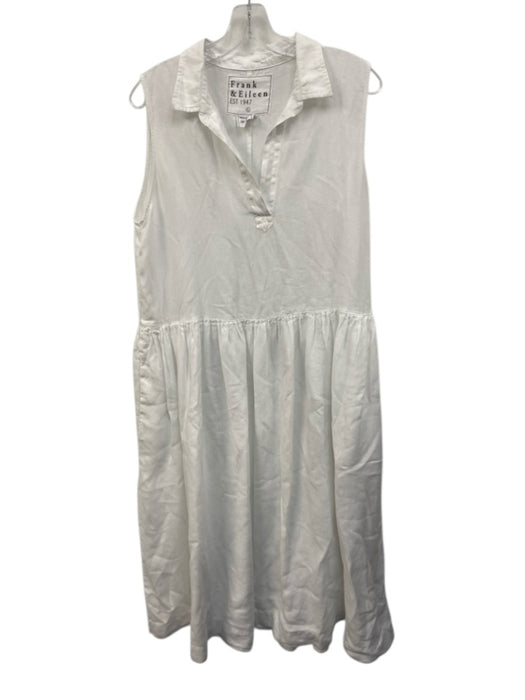 Frank & Eileen Size L White Linen Sleeveless Collar Split Neck Midi Dress White / L