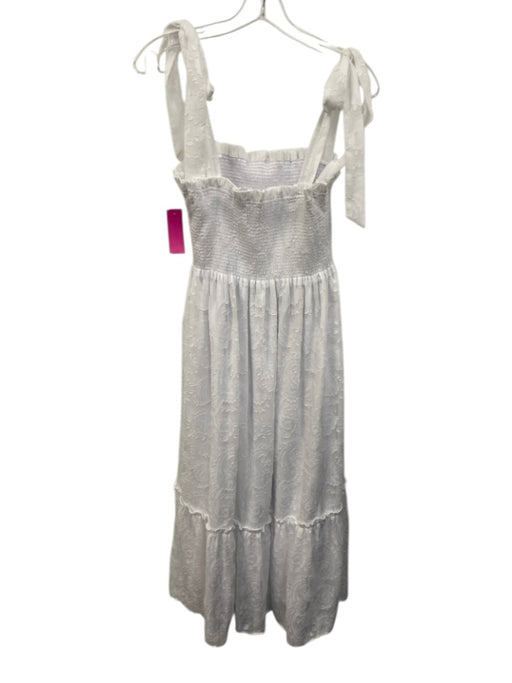 Lilly Pulitzer Size M White Polyester Sleeveless Floral Jacquard Midi Dress White / M