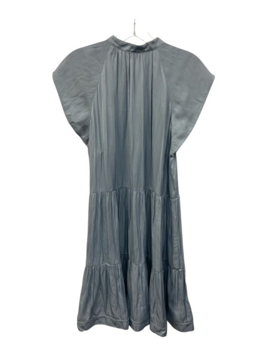 Zadig & Voltaire Size L Slate Blue Polyester Ruffle Cap Sleeve Tiered Mini Dress Slate Blue / L