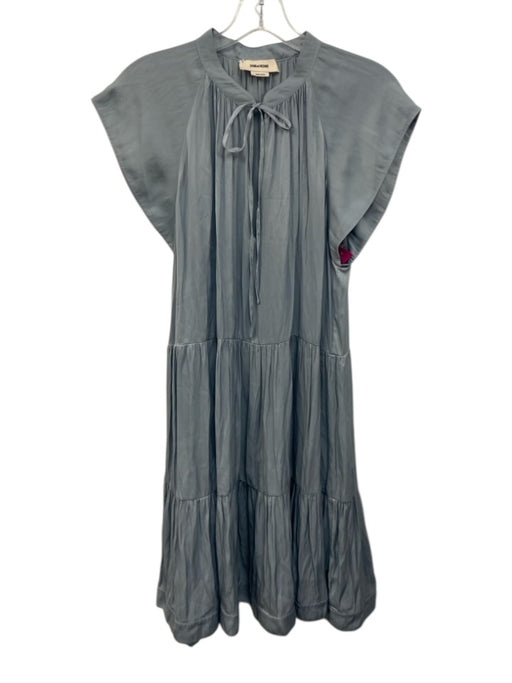 Zadig & Voltaire Size L Slate Blue Polyester Ruffle Cap Sleeve Tiered Mini Dress Slate Blue / L