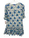 Oliphant Size L Blue, Green, White Cotton Short Puff Sleeve Floral Print Dress Blue, Green, White / L