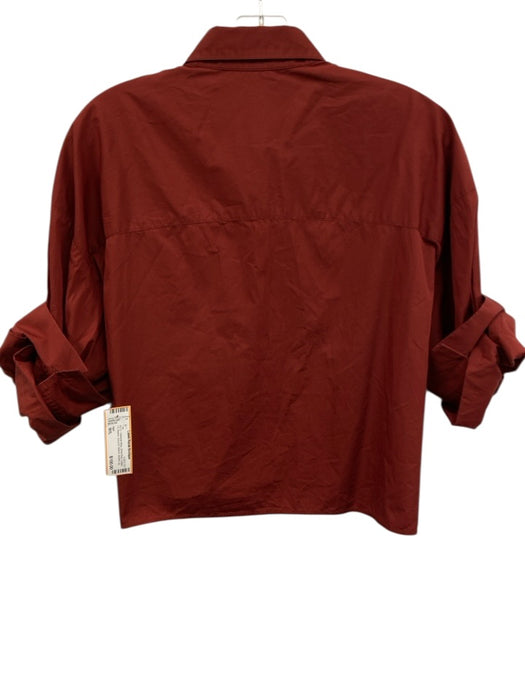 TWP Size M/L Brick Red Cotton 1/2 Sleeve Scrunch Sleeve Button Up Cropped Top Brick Red / M/L