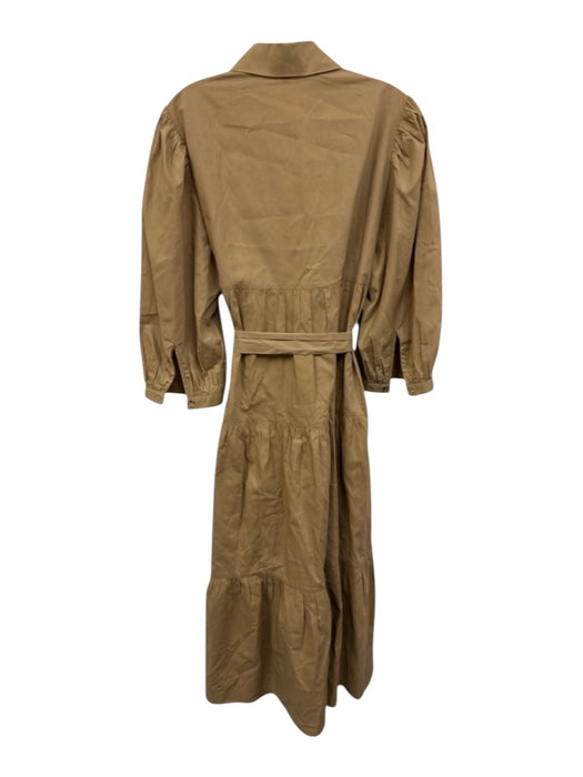 Hunter Bell Size L Khaki Beige Cotton 3/4 Sleeve 1/2 Button Tiered Dress Khaki Beige / L