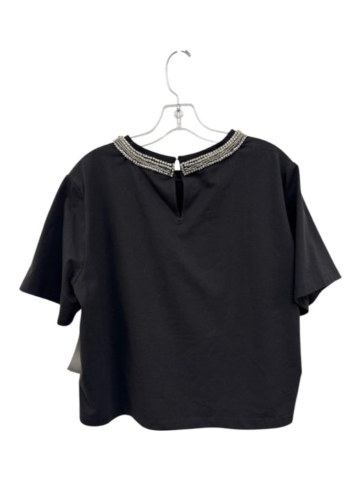 Veronica Beard Size M Black Cotton Blend Crystal Detail Short Sleeve Crop Top Black / M