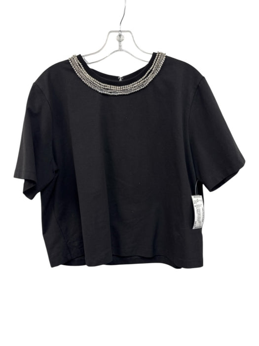 Veronica Beard Size M Black Cotton Blend Crystal Detail Short Sleeve Crop Top Black / M