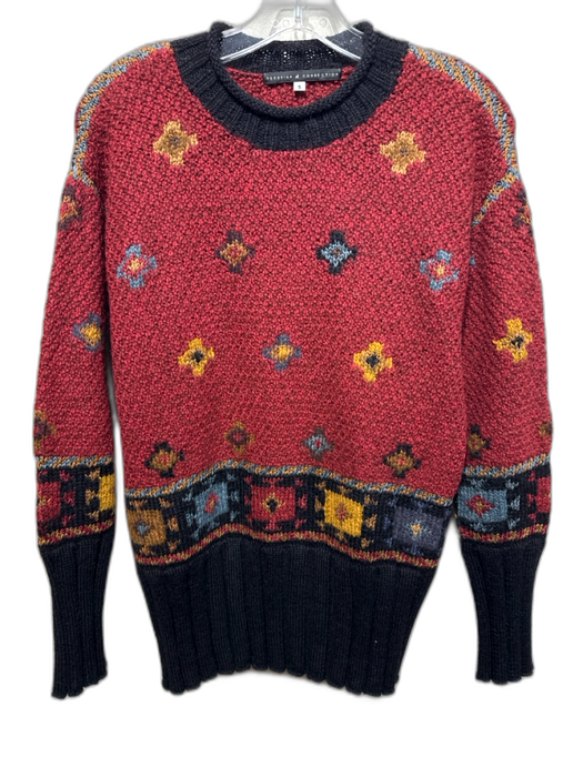 Peruvian Connection Size S Red & Multi Alpaca & Cotton Knit Crew Neck Sweater Red & Multi / S