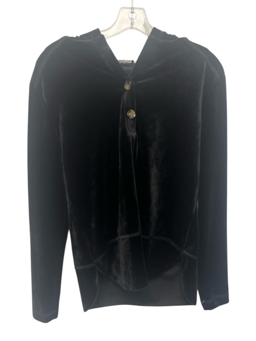 Sno Skins Size S Black Polyester Velvet Hood Button Detail Pullover Sweater Black / S