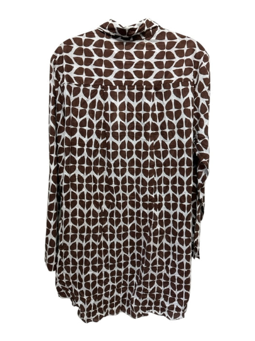 Julia Amory Size XL Brown & White Cotton Long Sleeve Floral Button Front Dress Brown & White / XL