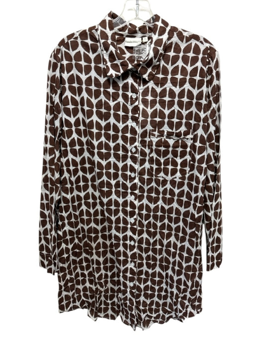Julia Amory Size XL Brown & White Cotton Long Sleeve Floral Button Front Dress Brown & White / XL