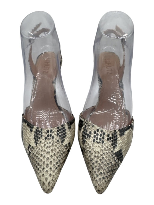 Schutz Shoe Size 8.5 Black & White Leather Slingbacks Snake Skin Print Pumps Black & White / 8.5