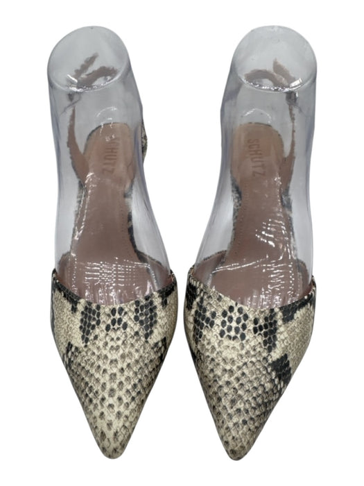 Schutz Shoe Size 8.5 Black & White Leather Slingbacks Snake Skin Print Pumps Black & White / 8.5