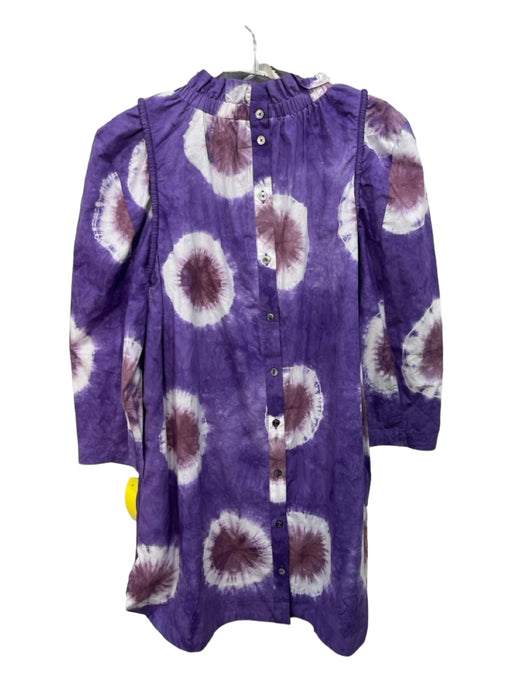 Sea New York Size 6 Purple & Plum Cotton Long Sleeve Tie Dye Piping Detail Dress Purple & Plum / 6