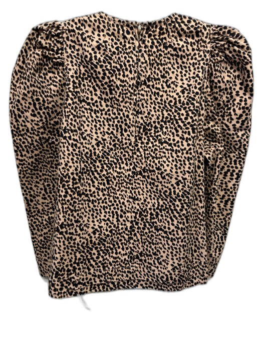 Ulla Johnson Size 8 Black & Tan Cotton Long Sleeve Spotted Puff Shoulder Top Black & Tan / 8