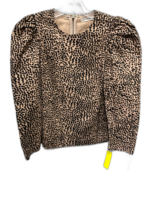 Ulla Johnson Size 8 Black & Tan Cotton Long Sleeve Spotted Puff Shoulder Top Black & Tan / 8