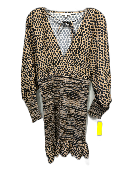 Rhode Size L Tan & black Cotton Long Balloon Sleeve Polka Dot V Neck Dress Tan & black / L