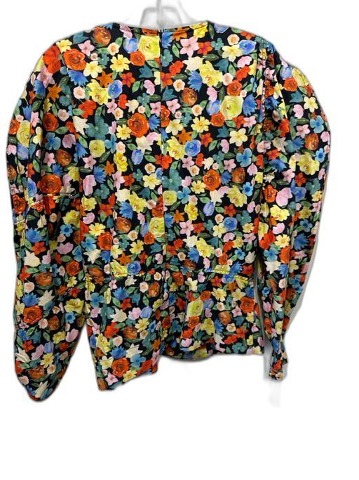 Ganni Size 40 Orange, Yellow & Multi Cotton Long Sleeve Floral Back Zip Top Orange, Yellow & Multi / 40
