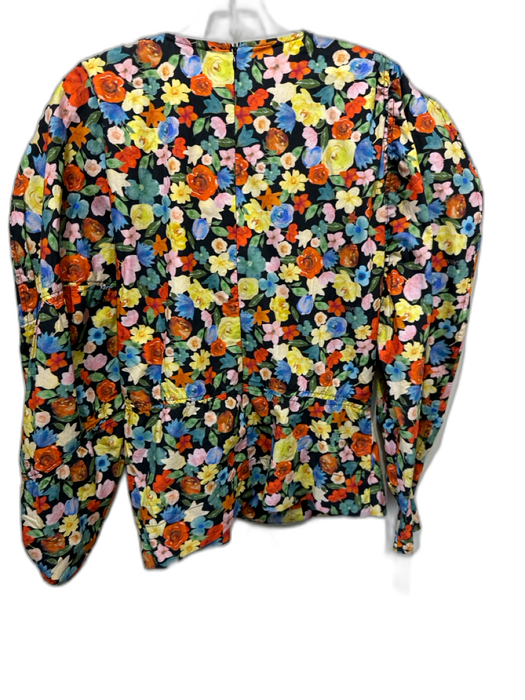 Ganni Size 40 Orange, Yellow & Multi Cotton Long Sleeve Floral Back Zip Top Orange, Yellow & Multi / 40