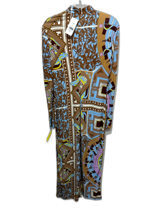 Tory Burch Size 10 Brown, Blue & Multi Viscose Long Sleeve Back Zip Sheath Dress Brown, Blue & Multi / 10
