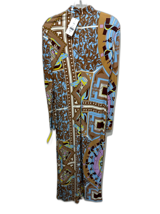 Tory Burch Size 10 Brown, Blue & Multi Viscose Long Sleeve Back Zip Sheath Dress Brown, Blue & Multi / 10