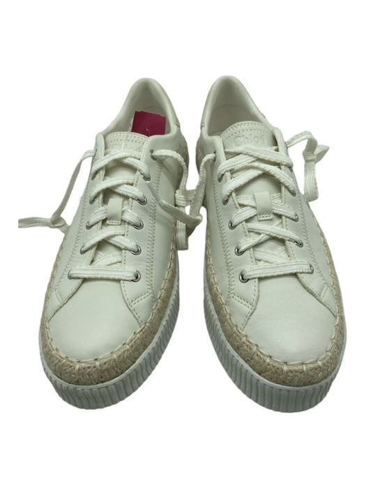 Chloe Shoe Size 38 White & Cream Leather Laces Low Top Rafia Detail Sneakers White & Cream / 38