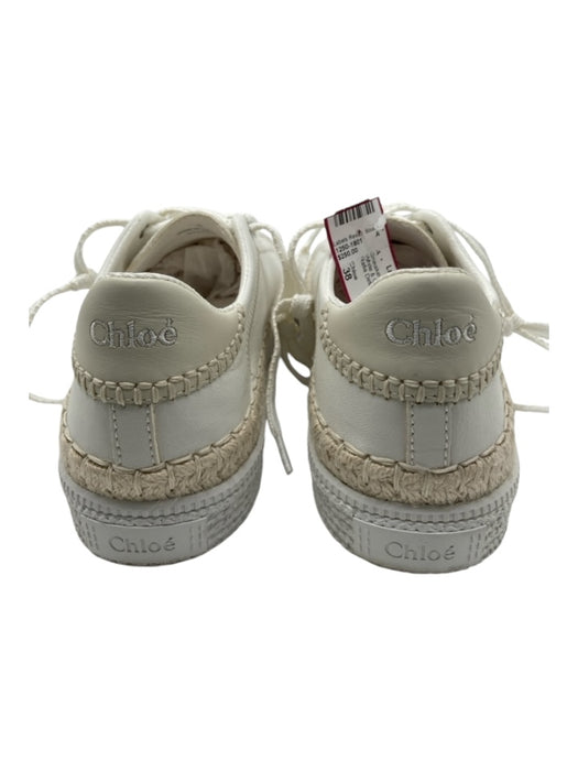 Chloe Shoe Size 38 White & Cream Leather Laces Low Top Rafia Detail Sneakers White & Cream / 38