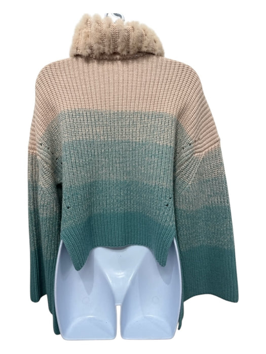 Fendi Size 2/4 Peach & Aqua Virgin Wool Blend Rib Knit Fur Detail Ombre Sweater Peach & Aqua / 2/4