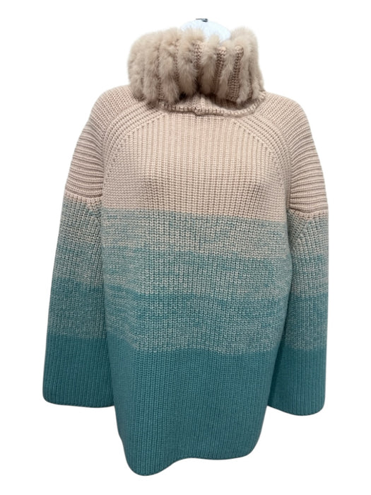 Fendi Size 2/4 Peach & Aqua Virgin Wool Blend Rib Knit Fur Detail Ombre Sweater Peach & Aqua / 2/4