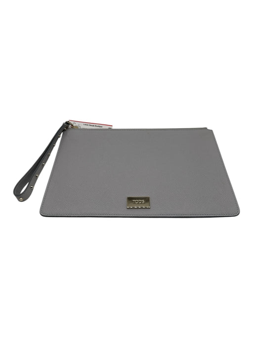 Tods Light Gray Leather Solid Stud Design Pochette Bag Light Gray / S