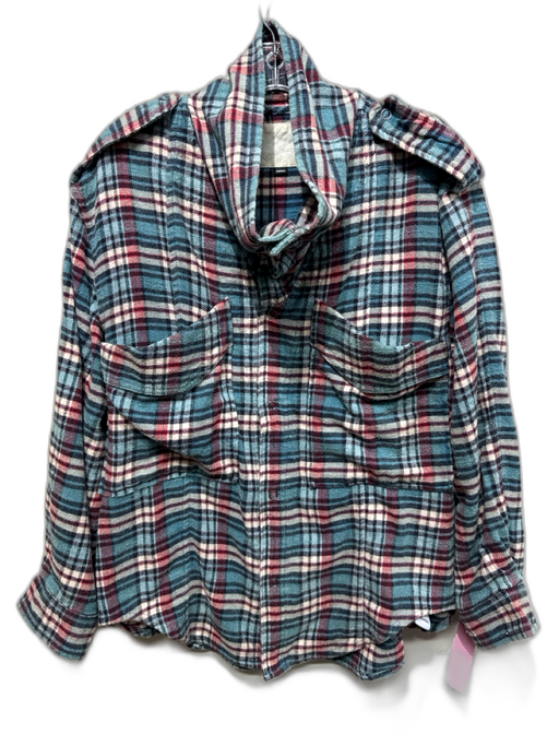 R13 Size XS Blue, Red, Cream Cotton Flannel Plaid Long Sleeve Button Down Top Blue, Red, Cream / XS