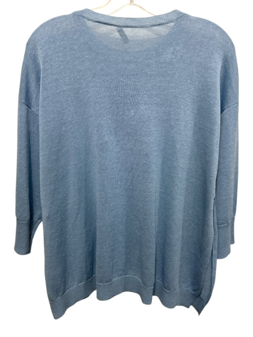 Peserico Size 40 Light Blue Linen & Cotton 3/4 Sleeve Knit Side Slit Top Light Blue / 40