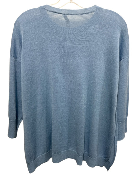 Peserico Size 40 Light Blue Linen & Cotton 3/4 Sleeve Knit Side Slit Top Light Blue / 40