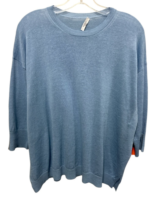 Peserico Size 40 Light Blue Linen & Cotton 3/4 Sleeve Knit Side Slit Top Light Blue / 40