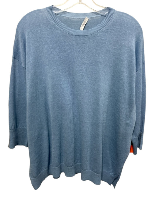 Peserico Size 40 Light Blue Linen & Cotton 3/4 Sleeve Knit Side Slit Top Light Blue / 40