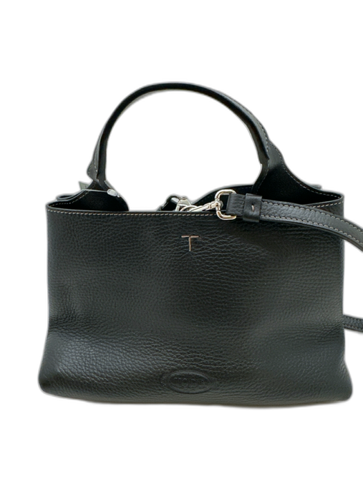 Tods Black Leather Top Handle Zip Crossbody Bag Black / S