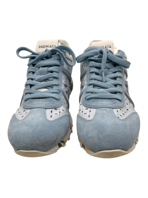 Premiata Shoe Size 39 Light blue & white Leather Upper Suede Laser Cut Sneakers Light blue & white / 39