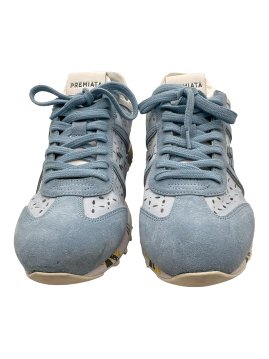 Premiata Shoe Size 39 Light blue & white Leather Upper Suede Laser Cut Sneakers Light blue & white / 39