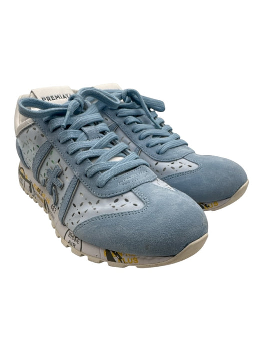 Premiata Shoe Size 39 Light blue & white Leather Upper Suede Laser Cut Sneakers Light blue & white / 39