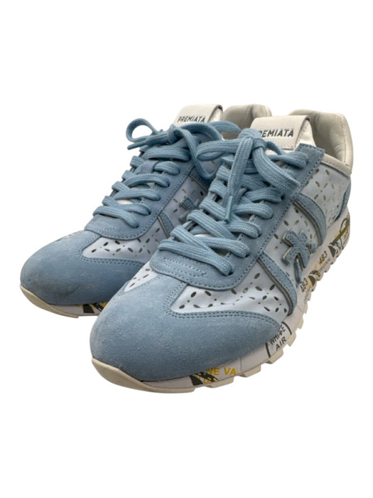 Premiata Shoe Size 39 Light blue & white Leather Upper Suede Laser Cut Sneakers Light blue & white / 39
