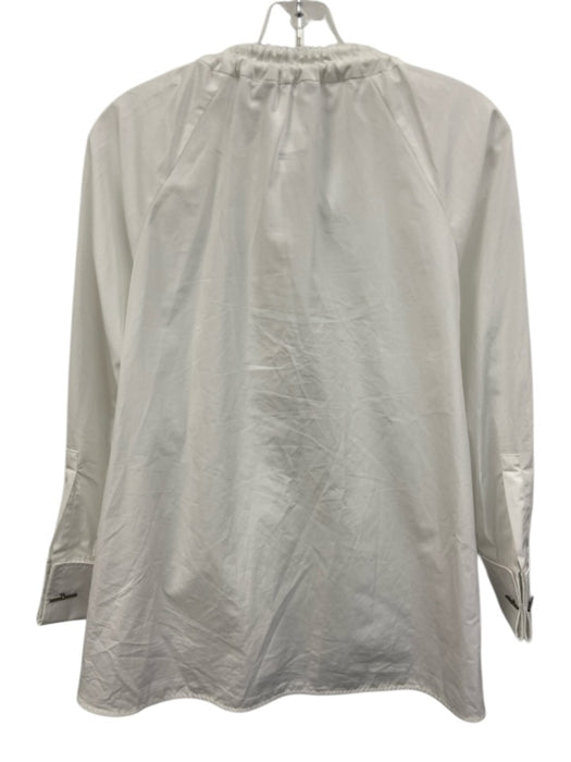 MaxMara Size 0 White Poplin Cotton Drawstring Neck Long Sleeve Cuff Links Top White / 0