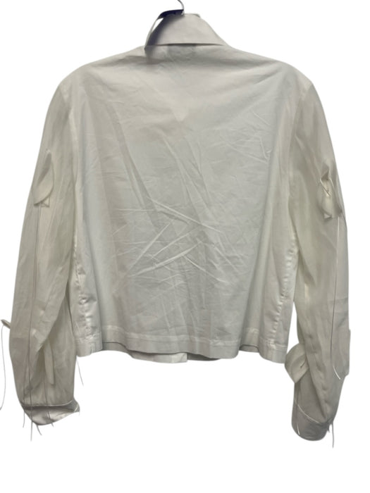 Peserico Size 40 White & Cream Cotton & Silk Long Sleeve Sheer Sleeve Blouse Top White & Cream / 40