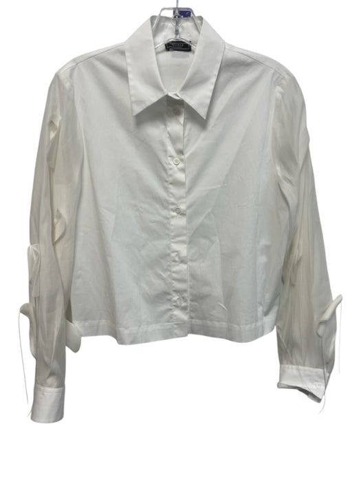Peserico Size 40 White & Cream Cotton & Silk Long Sleeve Sheer Sleeve Blouse Top White & Cream / 40
