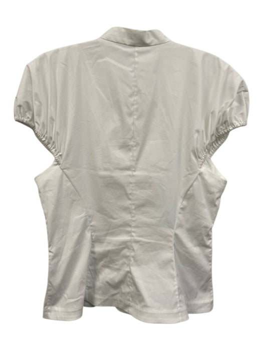Lela Rose Size 4 White Cotton & Polyester Cap Sleeve V Neck Buttons Top White / 4