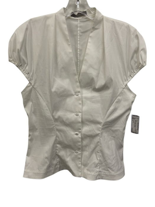Lela Rose Size 4 White Cotton & Polyester Cap Sleeve V Neck Buttons Top White / 4